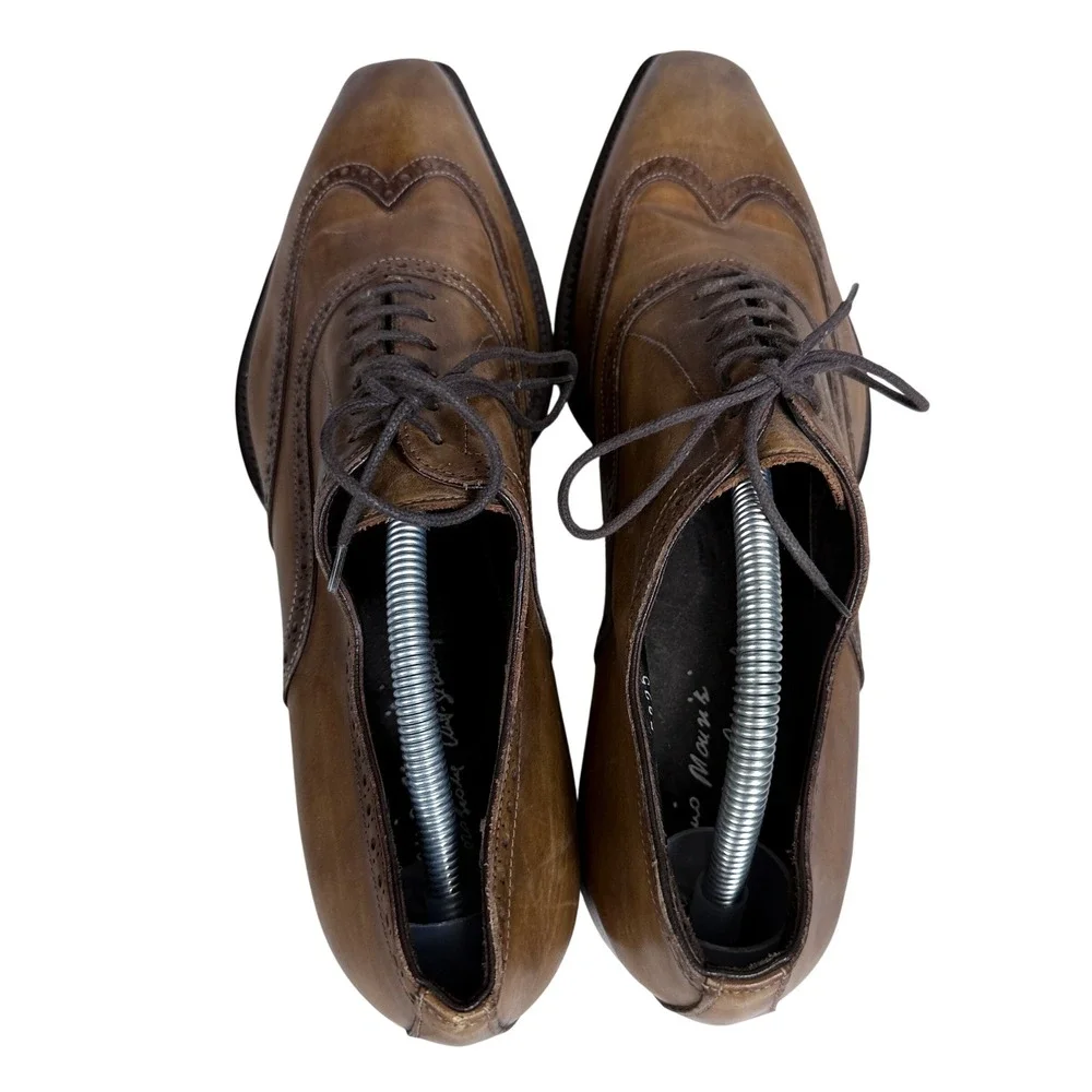 Antonio Maurizi Wingtip Oxford Mens 42 Brown Leather Brogue Chisel Toe Italy